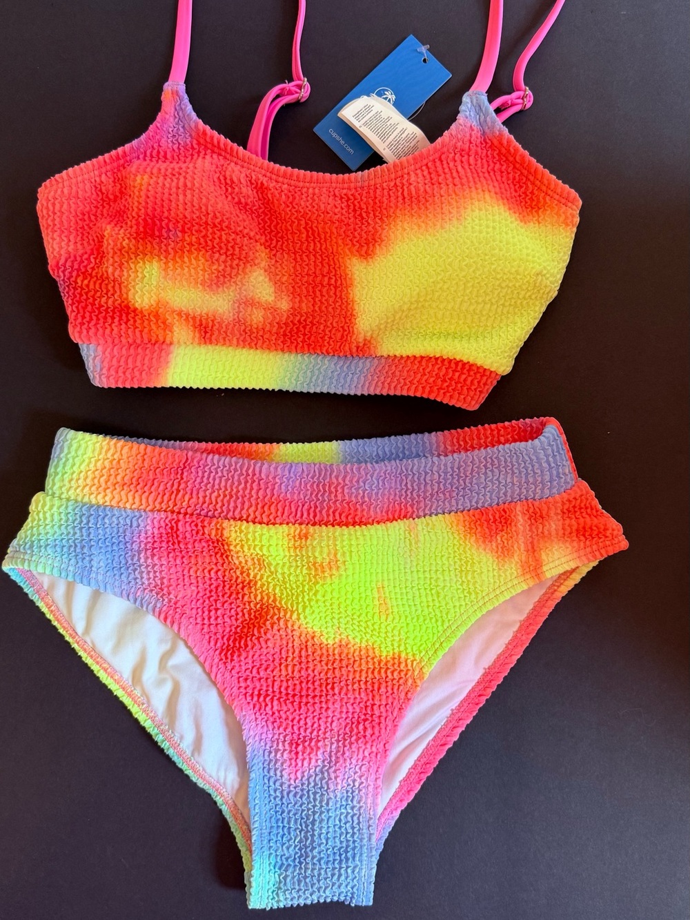 Cupshe Neon Tie-Dye Ribbed Bikini Set - Pink, Yellow, Blue